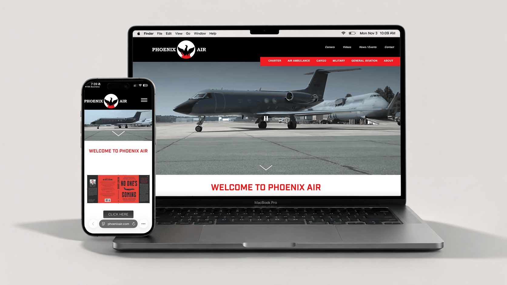Phoenix Air aviation website design by Techtivo